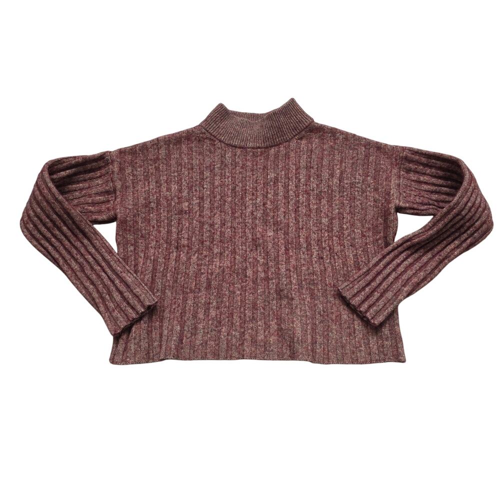 Madewell Rosehip Mockneck Crop Sweater Sz Small Wool Blend Ribbed Pullover
